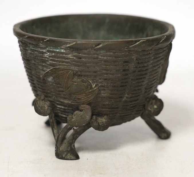 A Japanese bronze tripod censer cast with bats, three character maker’s mark, 12cm in diameter. Condition - fair to good